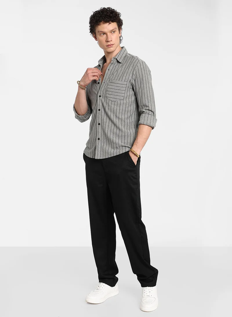 Campus Sutra Men's Moon Grey Pinstriped Shirt