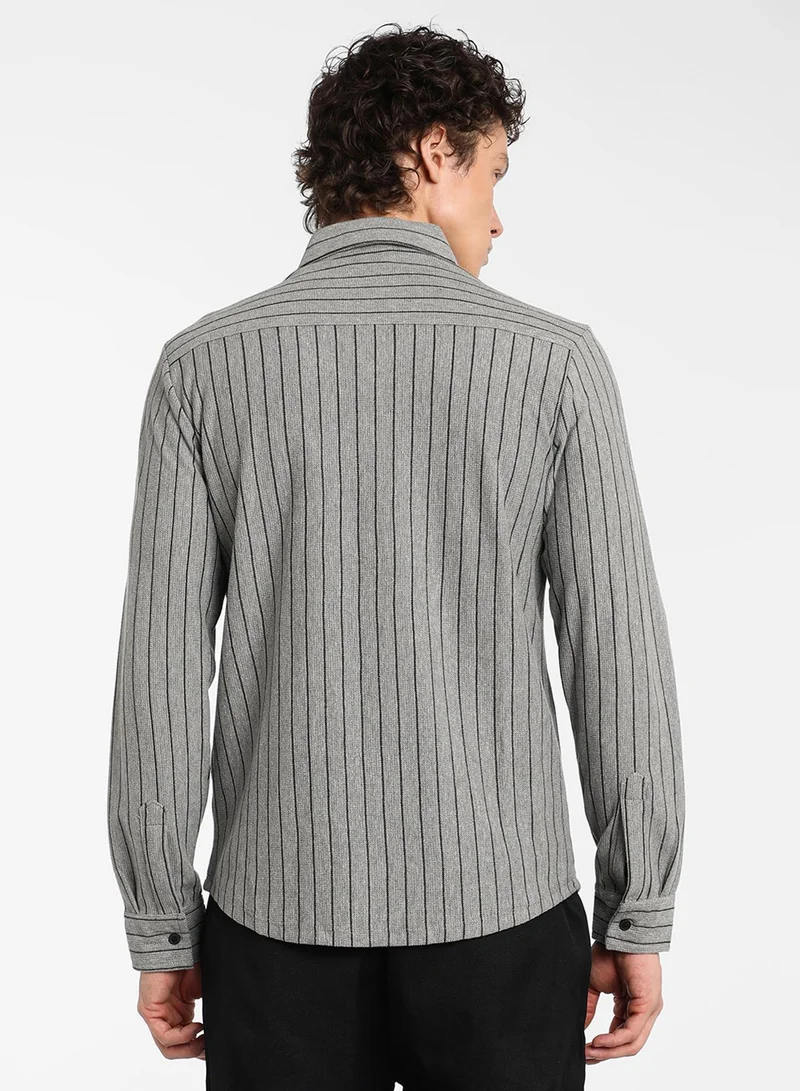 Campus Sutra Men's Moon Grey Pinstriped Shirt