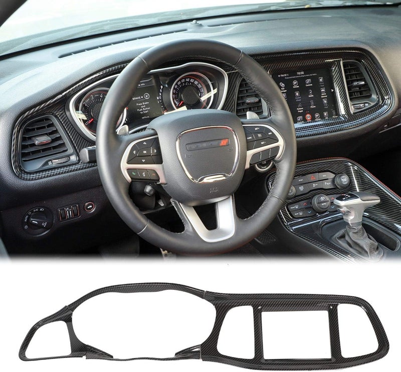 JeCar Center Console Dashboard Panel Trim for Dodge Challenger 2015-2019 - Carbon Fiber Texture - Image 1