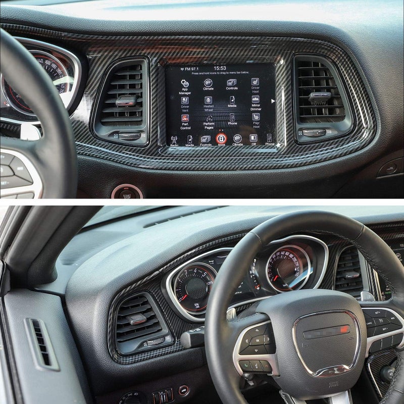 JeCar Center Console Dashboard Panel Trim for Dodge Challenger 2015-2019 - Carbon Fiber Texture - Image 5