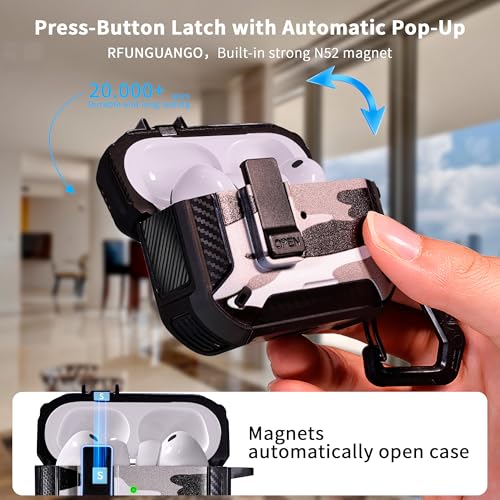 RFUNGUANGO AirPods Pro 3 Case, Compatible with Apple AirPods Pro 3rd Generation(2025) Protective Case with Phone Holder & Cleaning Kit, Magnetic Automatic Lock, Compatible with Magsafe, Camo Snow - Image 2