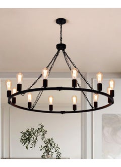 Ganeed Rustic Farmhouse Chandelier,Vintage Wagon Wheel Chandeliers,12-Light 39 inch Vintage Pendant Lighting Fixture for Dining Room Kitchen Living Room Bedroom Hallway Foyer  - Image 2
