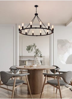 Ganeed Rustic Farmhouse Chandelier,Vintage Wagon Wheel Chandeliers,12-Light 39 inch Vintage Pendant Lighting Fixture for Dining Room Kitchen Living Room Bedroom Hallway Foyer  - Image 1