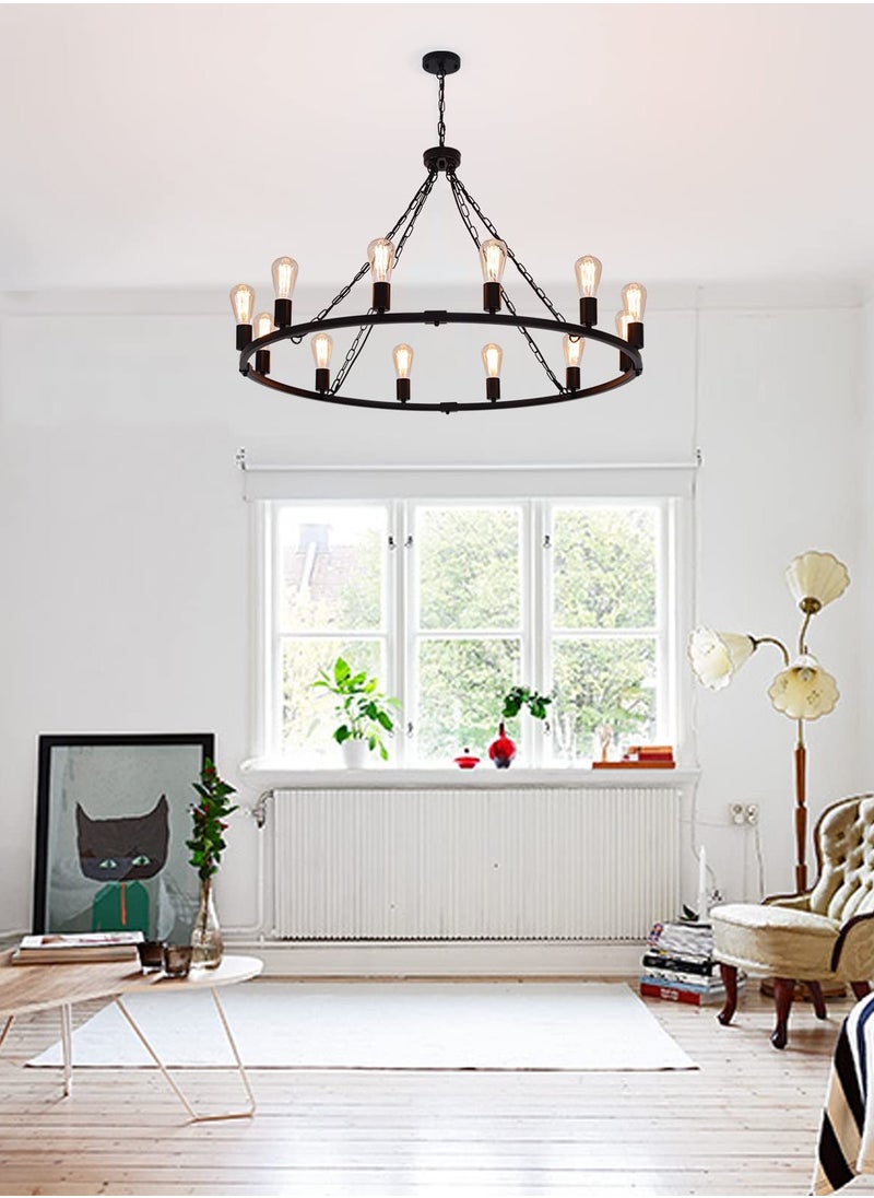 Rustic Farmhouse Chandelier,Vintage Wagon Wheel Chandeliers,12-Light 39 inch Vintage Pendant Lighting Fixture for Dining Room Kitchen Living Room Bedroom Hallway Foyer - pzsku/ZAF5B164746BA49AA19B9Z/45/_/1725940245/d603d106-ddac-4947-980f-f4d133ed24a0