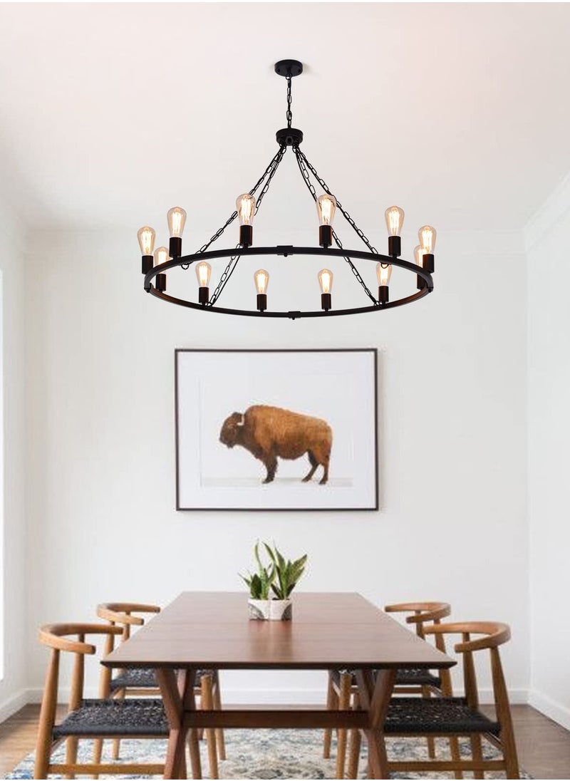 Rustic Farmhouse Chandelier,Vintage Wagon Wheel Chandeliers,12-Light 39 inch Vintage Pendant Lighting Fixture for Dining Room Kitchen Living Room Bedroom Hallway Foyer - pzsku/ZAF5B164746BA49AA19B9Z/45/_/1725940246/76e26c9b-ffa3-4b08-ae0a-b921e8bf1b19
