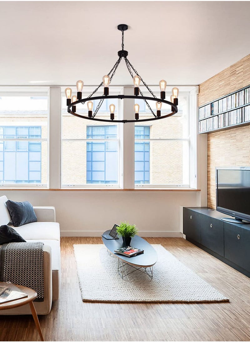 Rustic Farmhouse Chandelier,Vintage Wagon Wheel Chandeliers,12-Light 39 inch Vintage Pendant Lighting Fixture for Dining Room Kitchen Living Room Bedroom Hallway Foyer - pzsku/ZAF5B164746BA49AA19B9Z/45/_/1725940254/9970d11f-abef-4efe-8bbe-82ccca01ad38