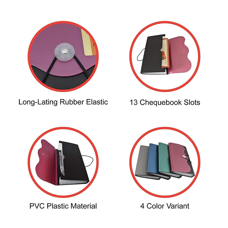 Peeplvalue Expanding Cheque Book Holder Case Pouch, 12 Pocket Multi Passbook Holder| Bill Folder |Passport| Memo Cards|Cash Storage Pouch Organizer with Elastic Swing (Multi Color) (Pack of 10) - Image 3