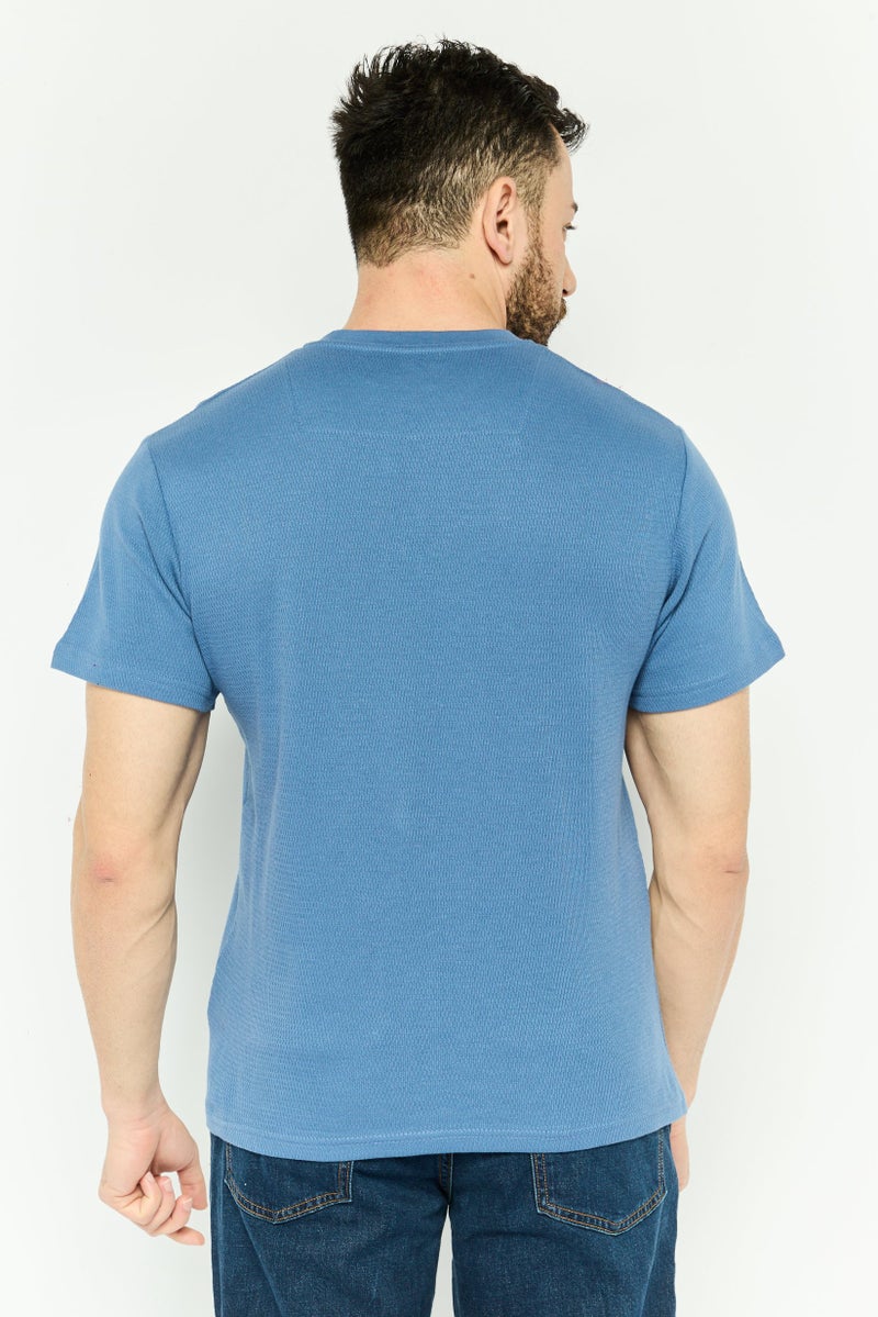 Threadbare Men Crew Neck Short Sleeve Textured T Shirt, Blue - Image 4