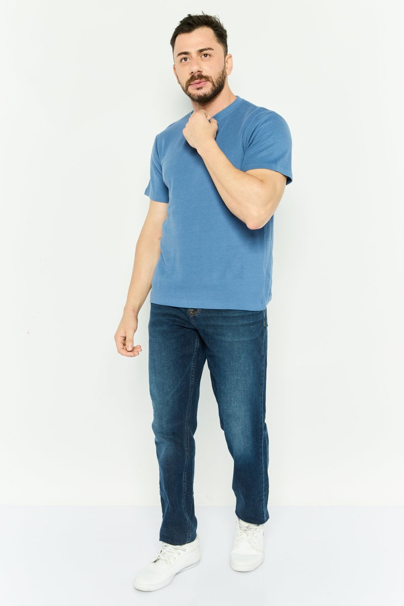 Threadbare Men Crew Neck Short Sleeve Textured T Shirt, Blue - Image 2