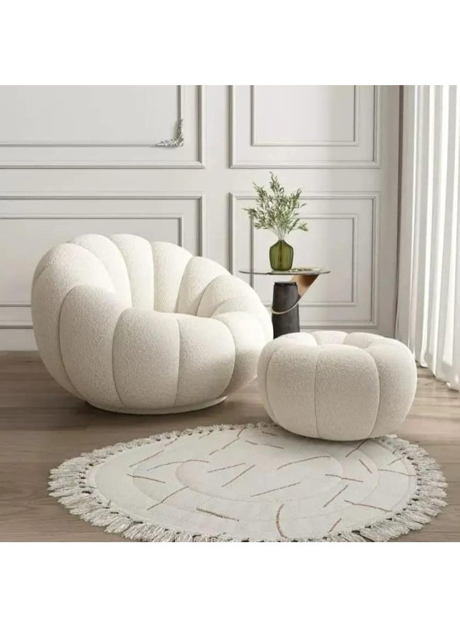 Zayn comforts Sofa Chair Indoor Pumpkin Shaped Fabric Modern Set Style Living room Furniture lounge chair with ottoman (White) - Image 1