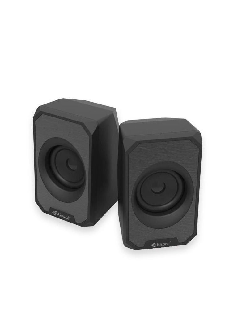 Kisonli Wired Multimedia Speaker for PC and Laptop – 3W / 2.0 Channel | Black KS-04 - Image 1