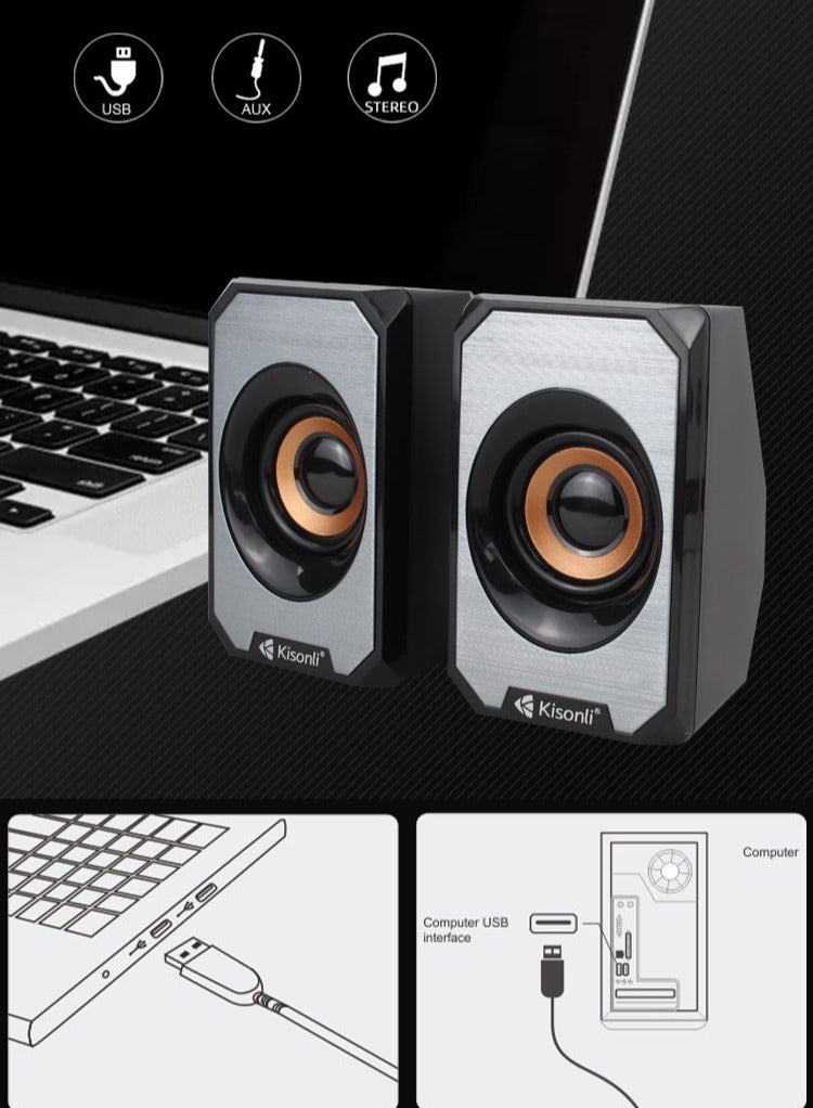Kisonli Wired Multimedia Speaker for PC and Laptop – 3W / 2.0 Channel | Black KS-04 - Image 2