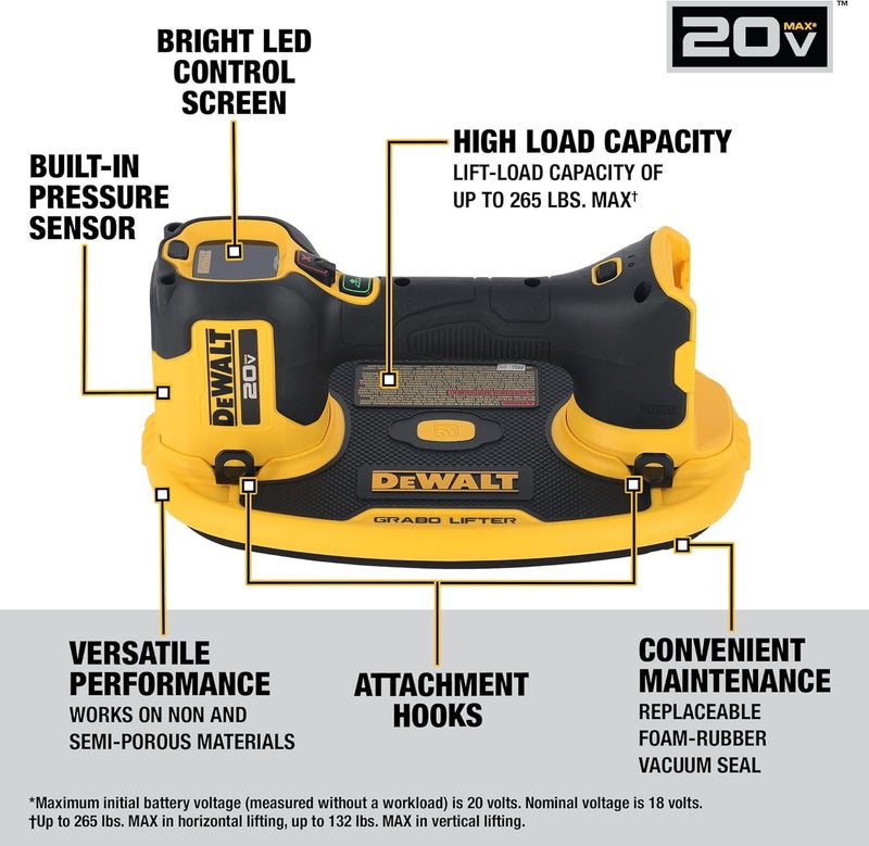 DEWALT DEWALT 20V MAX Cordless GRABO Suction Lifter Bare Tool Only Liftload Capacity of Up to 265 lbs DCE592B  - Image 2