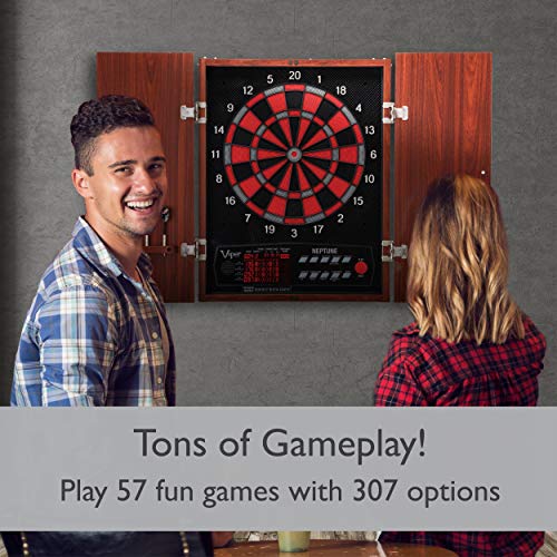 Viper by GLD Products Neptune Electronic Dartboard Cabinet Combo Pro Size Over 55 Games Large Auto-Scoring LCD Cricket Display Extended Dart Catch Area 16 Player Multiplayer with Soft Tip Darts and Power Adapter , 21.5" L x 26.5" W x 3.5" H - Image 3