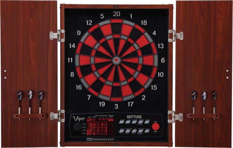 Viper by GLD Products Neptune Electronic Dartboard Cabinet Combo Pro Size Over 55 Games Large Auto-Scoring LCD Cricket Display Extended Dart Catch Area 16 Player Multiplayer with Soft Tip Darts and Power Adapter , 21.5" L x 26.5" W x 3.5" H - Image 4