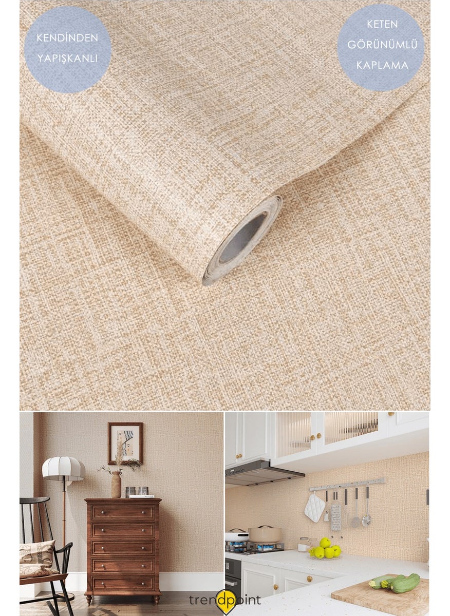 Trendpoint Self-Adhesive 60CM×500CM Linen Look Dark Beige Wallpaper Kitchen Cabinet Covering  - Image 1