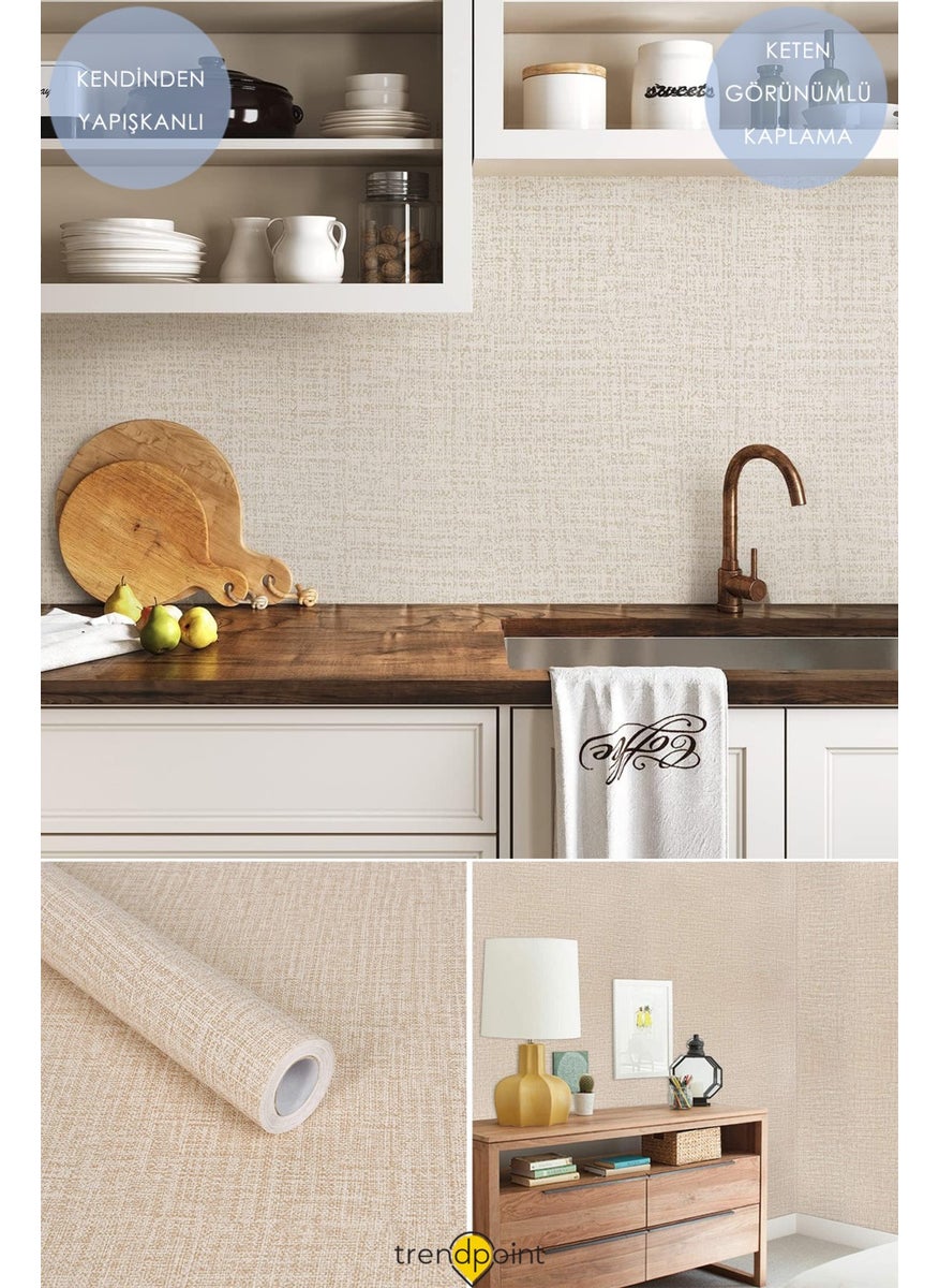 Trendpoint Self-Adhesive 60CM×500CM Linen Look Dark Beige Wallpaper Kitchen Cabinet Covering  - Image 2