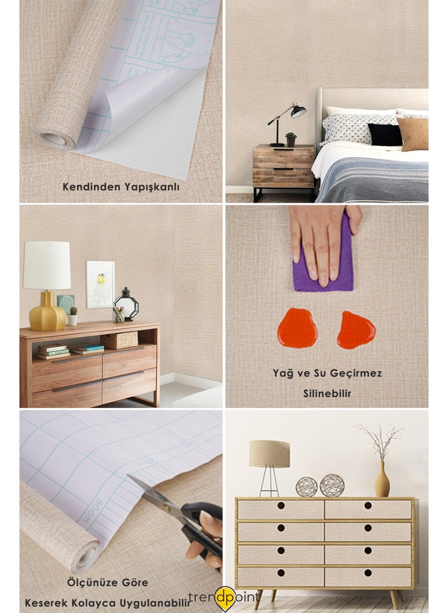 Trendpoint Self-Adhesive 60CM×500CM Linen Look Dark Beige Wallpaper Kitchen Cabinet Covering  - Image 4