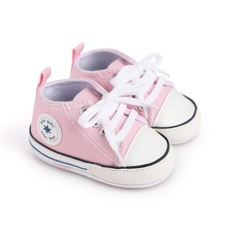 KKIIDDSS Unisex Baby Girls Boys Canvas High-top Shoes, Newborn Infant Anti-Slip Soft Sole Frist Walking Sneakers (A02/Little Pink,0-6 Months) - Image 4