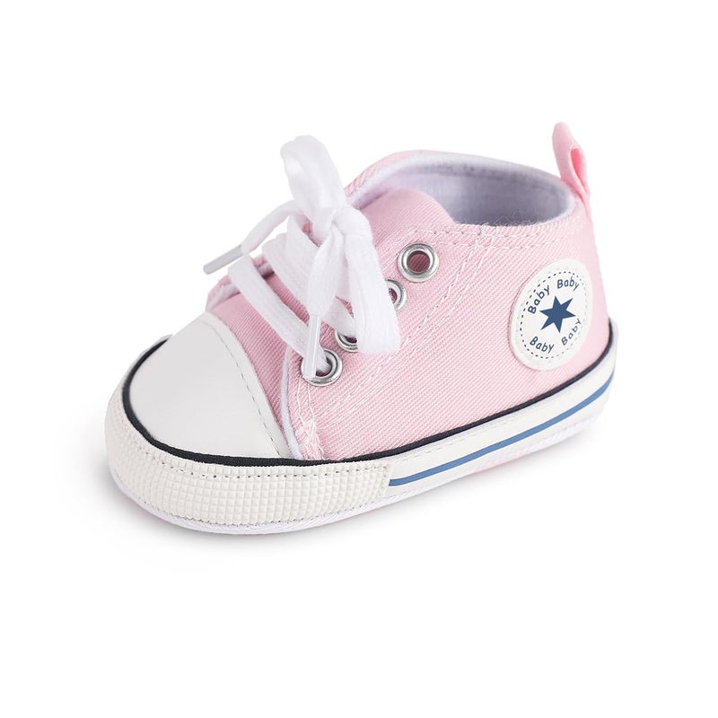 KKIIDDSS Unisex Baby Girls Boys Canvas High-top Shoes, Newborn Infant Anti-Slip Soft Sole Frist Walking Sneakers (A02/Little Pink,0-6 Months) - Image 5