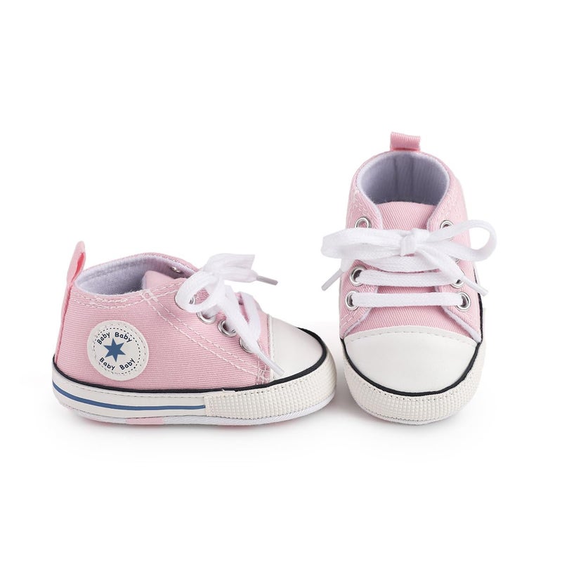 KKIIDDSS Unisex Baby Girls Boys Canvas High-top Shoes, Newborn Infant Anti-Slip Soft Sole Frist Walking Sneakers (A02/Little Pink,0-6 Months) - Image 2