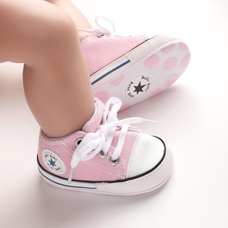 KKIIDDSS Unisex Baby Girls Boys Canvas High-top Shoes, Newborn Infant Anti-Slip Soft Sole Frist Walking Sneakers (A02/Little Pink,0-6 Months) - Image 3
