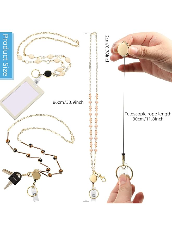 erorex Retractable Badge Reel Lanyard For Id Holder Set 3 Pieces Necklace Name Badge Holder Lanyard Stainless Steel Beaded Chain With Waterproof Name Badge Holder Clip For Mother'S Day Present  - Image 5