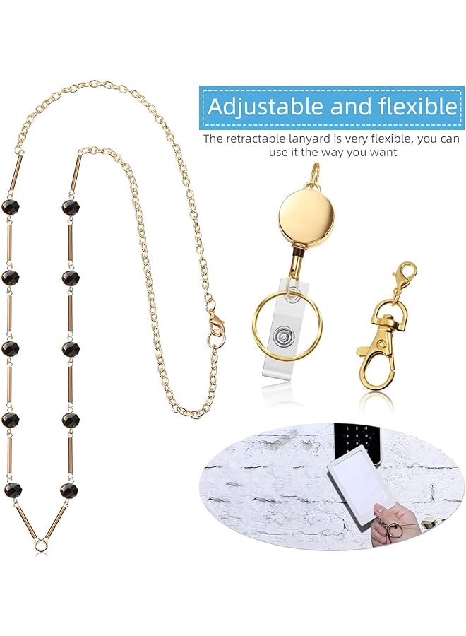 erorex Retractable Badge Reel Lanyard For Id Holder Set 3 Pieces Necklace Name Badge Holder Lanyard Stainless Steel Beaded Chain With Waterproof Name Badge Holder Clip For Mother'S Day Present  - Image 3