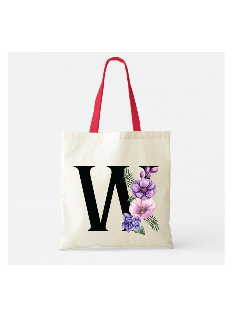 برينت شوب فور مي حقيبة حمل قطنية من القماش بأحرف أولية مع مقبض أحمر - هدايا مثالية لحقيبة وصيفات العروس - Image 2