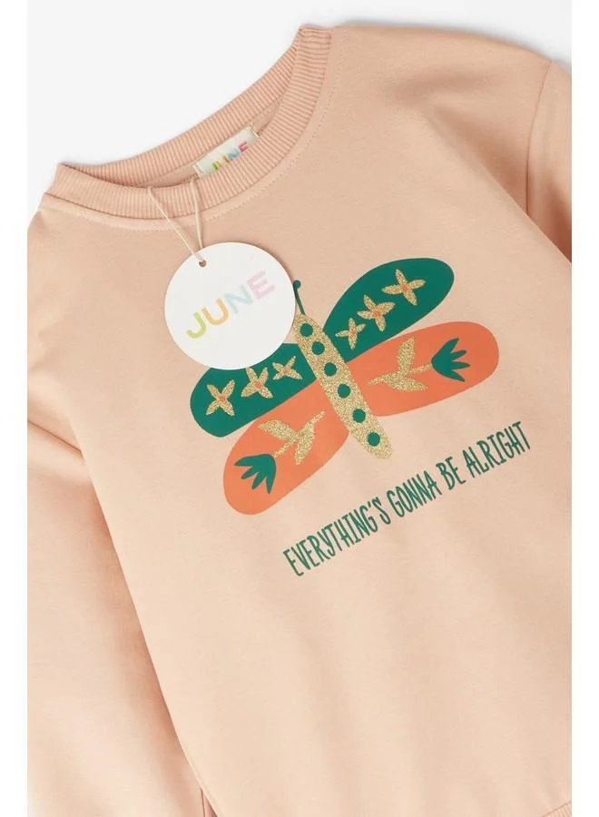 JUNE June Girl Glittery Printed Tracksuit Set Salmon
