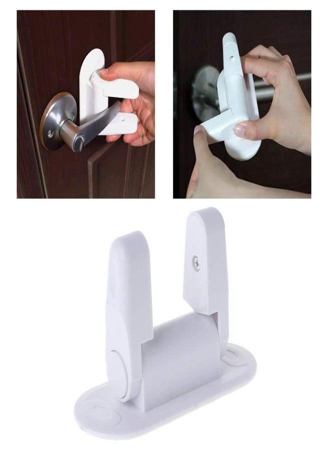 SpiderJuice 1Pc Self Adhesive Baby Safety Proofing Door Handle/Lever Lock Prevention Guard with Push Button 180° Rotating Arm (White) - Image 4