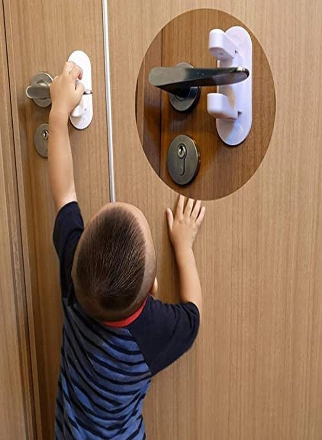 SpiderJuice 1Pc Self Adhesive Baby Safety Proofing Door Handle/Lever Lock Prevention Guard with Push Button 180° Rotating Arm (White) - Image 2