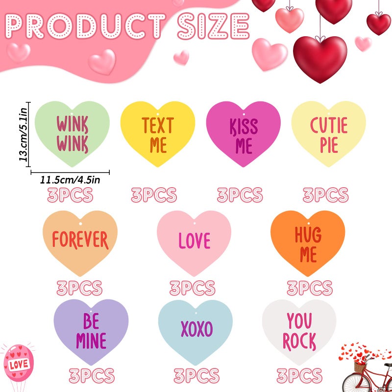 Roowest 30 Pieces Valentine Heart Outdoor Hanging Ornaments Candy Heart Double Sided Romantic Conversation Hanging Candy Happy Valentine Porch Tree Yard Lawn Decor - Image 2