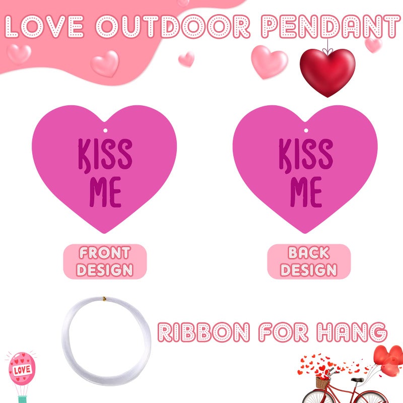 Roowest 30 Pieces Valentine Heart Outdoor Hanging Ornaments Candy Heart Double Sided Romantic Conversation Hanging Candy Happy Valentine Porch Tree Yard Lawn Decor - Image 3