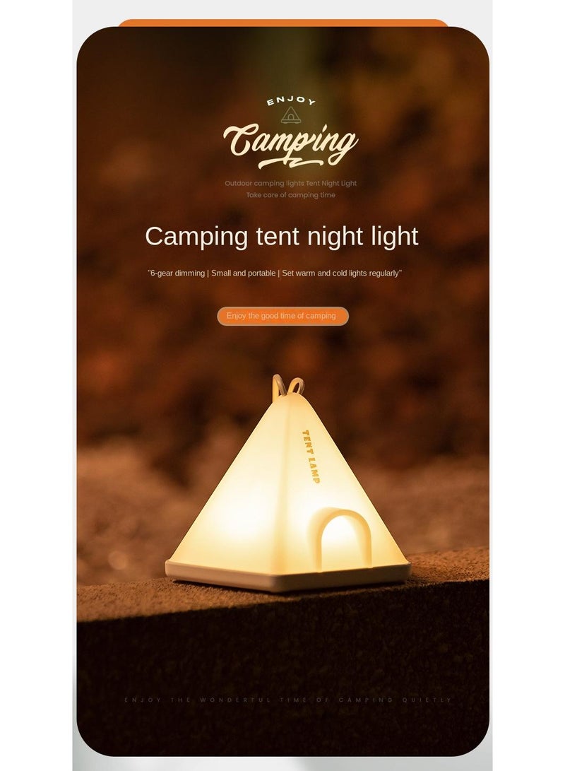 Creative Camping Tent Night Light Bedroom Baby's Sleeping Bedside Night Light Beige/White - Image 4