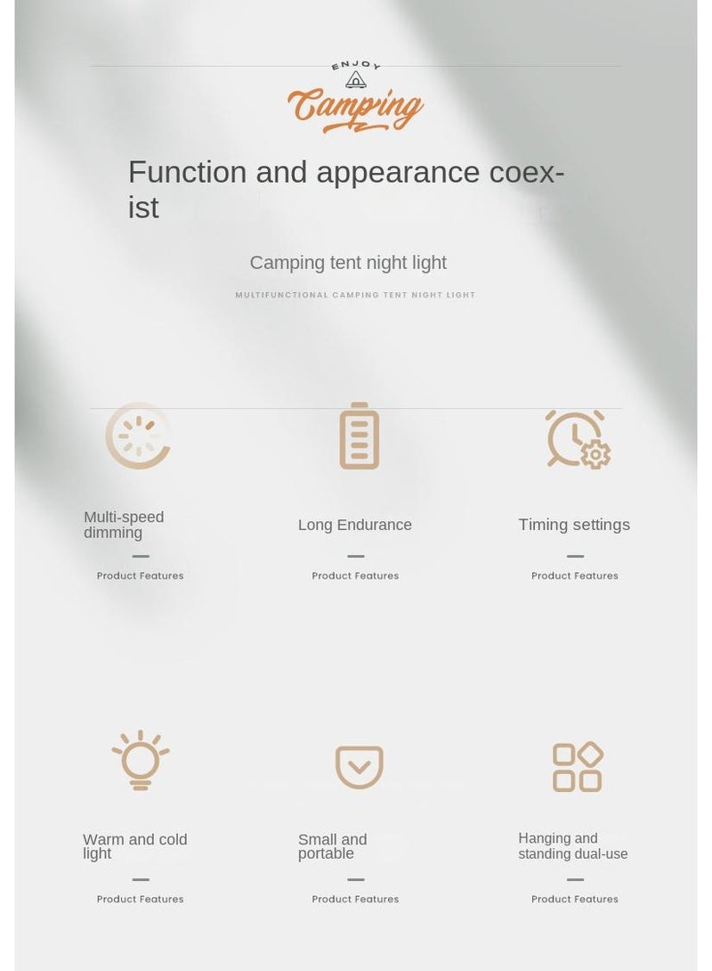 Creative Camping Tent Night Light Bedroom Baby's Sleeping Bedside Night Light Beige/White - Image 2