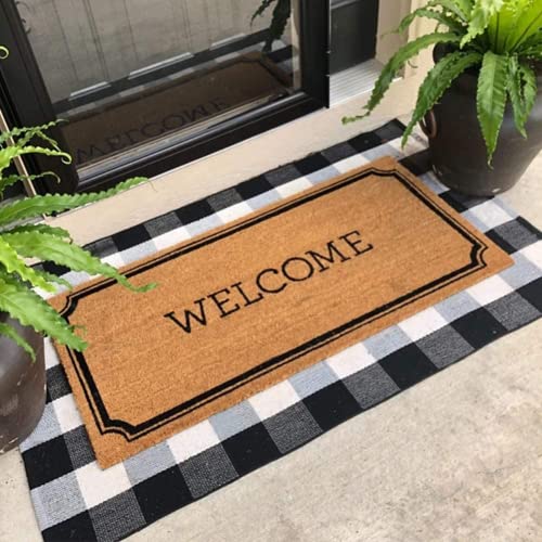 KILOCOCO Buffalo Plaid Checkered Rug - 3'x5' Front Door Mat Outdoor,Black and White Rugs Cotton Washable Front Porch Rug Layered Doormats for Patio Farmhouse Entryway Kitchen Foyer - Image 2