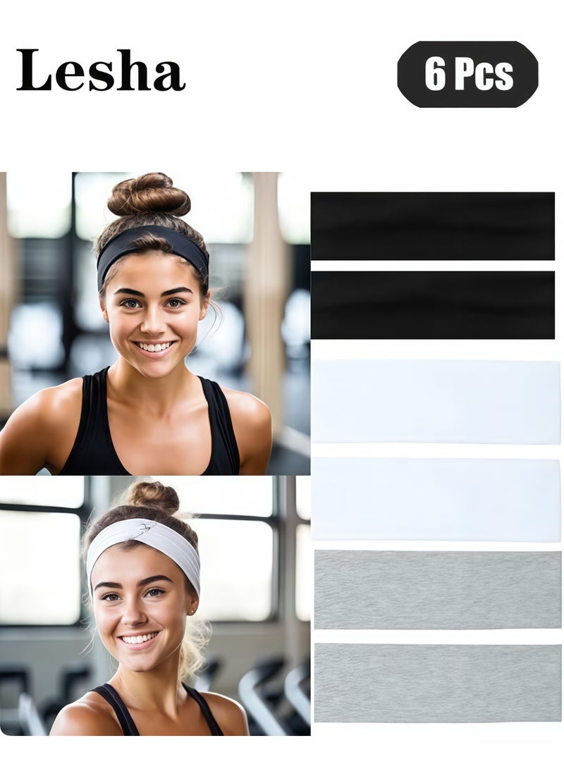 Lesha 6 Pcs Sports Headbands Non Slip Soft Cotton Sport Elastic Hairbands for Men and Women, Thin Summer Headband, Soft Cotton Hair Bands for Yoga, Workout, Running, Cycling - Image 1