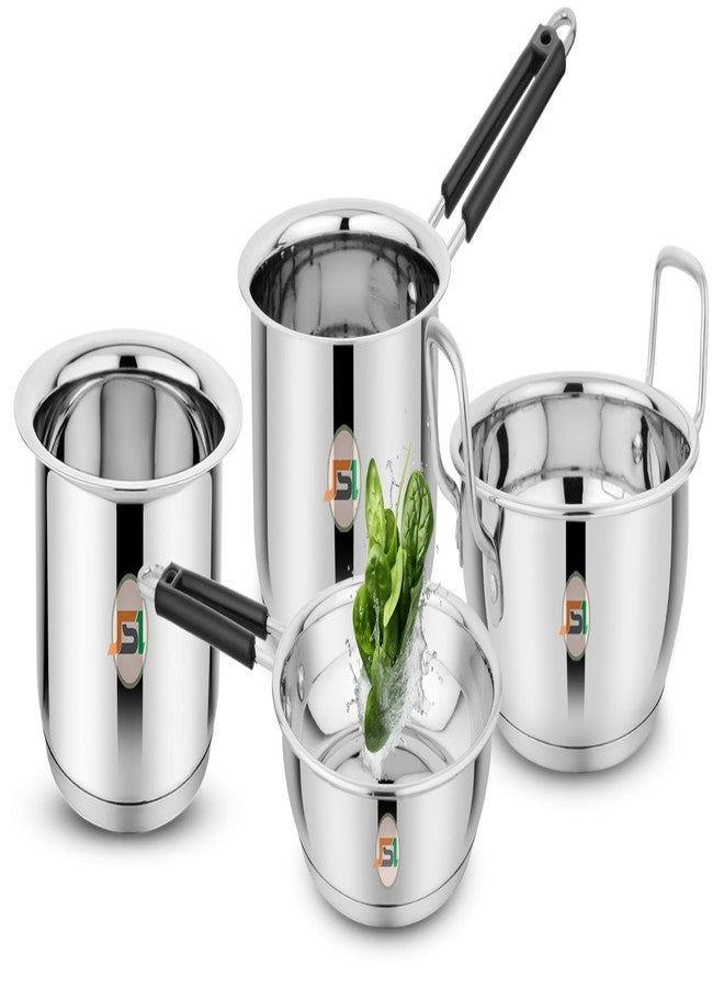 JSI Stainless Steel Induction Base Cookware Kadhai (2 Liter), Fry Pan (1.5 Liter), Saucepan (1.6 Liter) & Milk Tope (1.6 Liter) - TRIPLY Thick Base Cookware Set of 4 Pcs for Kitchen - Highly Durable - Image 1