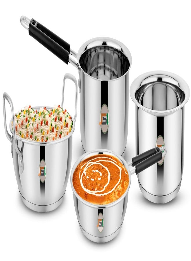 JSI Stainless Steel Induction Base Cookware Kadhai (2 Liter), Fry Pan (1.5 Liter), Saucepan (1.6 Liter) & Milk Tope (1.6 Liter) - TRIPLY Thick Base Cookware Set of 4 Pcs for Kitchen - Highly Durable - Image 2