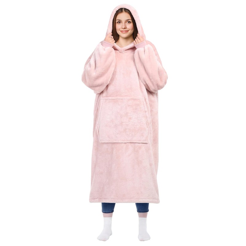 KPBLIS Wearable Blanket Hoodie Gifts for Women and Men Oversized Hooded Blankets Sweatshirt Adult Birthday Gifts for Mom Girlfriend Gifts Cozy Fleece Blanket with Sleeves and Giant Pocket Pink
