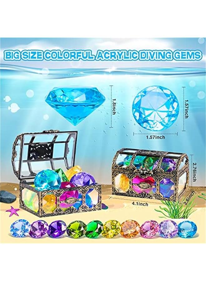 Diving Gem Pool Toy 10PCS  Big Colorful Diamond Diving Toy with Treasure Box Chest Pirate Pool Toys for Kids Toddlers Underwater Sinking Dive Gemstone for Swimming Bath Birthday Party Decoration - Image 2