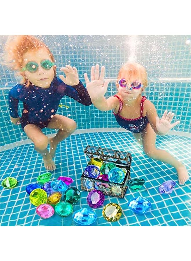 Diving Gem Pool Toy 10PCS  Big Colorful Diamond Diving Toy with Treasure Box Chest Pirate Pool Toys for Kids Toddlers Underwater Sinking Dive Gemstone for Swimming Bath Birthday Party Decoration - Image 3