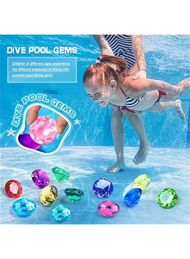 Diving Gem Pool Toy 10PCS  Big Colorful Diamond Diving Toy with Treasure Box Chest Pirate Pool Toys for Kids Toddlers Underwater Sinking Dive Gemstone for Swimming Bath Birthday Party Decoration - Image 4