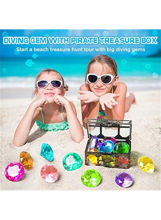 Diving Gem Pool Toy 10PCS  Big Colorful Diamond Diving Toy with Treasure Box Chest Pirate Pool Toys for Kids Toddlers Underwater Sinking Dive Gemstone for Swimming Bath Birthday Party Decoration - Image 5