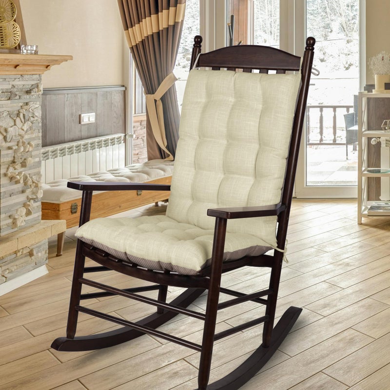 ELFJOY Extra Large Rocking Chair Cushion NonSlip Linen Chair Pads Thick Back and Seat Cushion 2 Piece Set with Ties