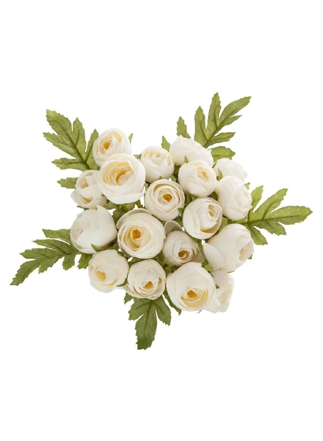 atmosphera 18-Flower Durable and Realistic Looking Mini Artificial Camellias Bouquet White and Green 30 cm 155721