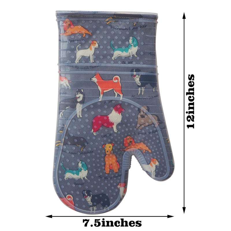 RED LMLDETA Oven Mitts Set of 2 with Transparent Clear Silicone Shell and Nice Dog Printing Cotton Lining  Heat Resistant to 500 F Kitchen Oven Gloves Pot Holder for Cooking (Gray) - Image 2