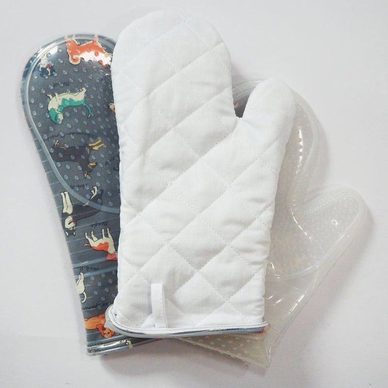 RED LMLDETA Oven Mitts Set of 2 with Transparent Clear Silicone Shell and Nice Dog Printing Cotton Lining  Heat Resistant to 500 F Kitchen Oven Gloves Pot Holder for Cooking (Gray) - Image 5