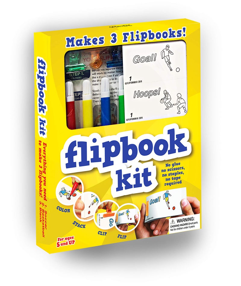 Fliptomania Make Your Own Flipbook: Basketball and Soccer - Paper Stop Motion Animation Kit for Kids 6-12 and Creative Artists - Image 1